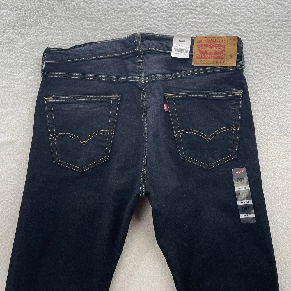 Levis 501 Jeans Mens 36x32 Black Original Button Fly Stretch Denim Grunge NEW